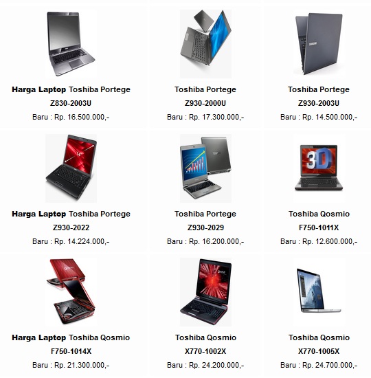 Daftar Harga Laptop Toshiba